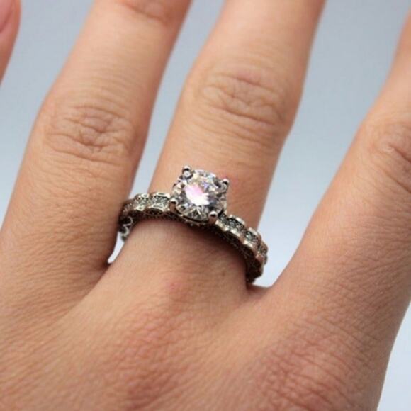 2 Ct Moissanite Wedding Ring Hypoallergenic Rhodium Plated 925 Sterling Silver 8 - Picture 9 of 14